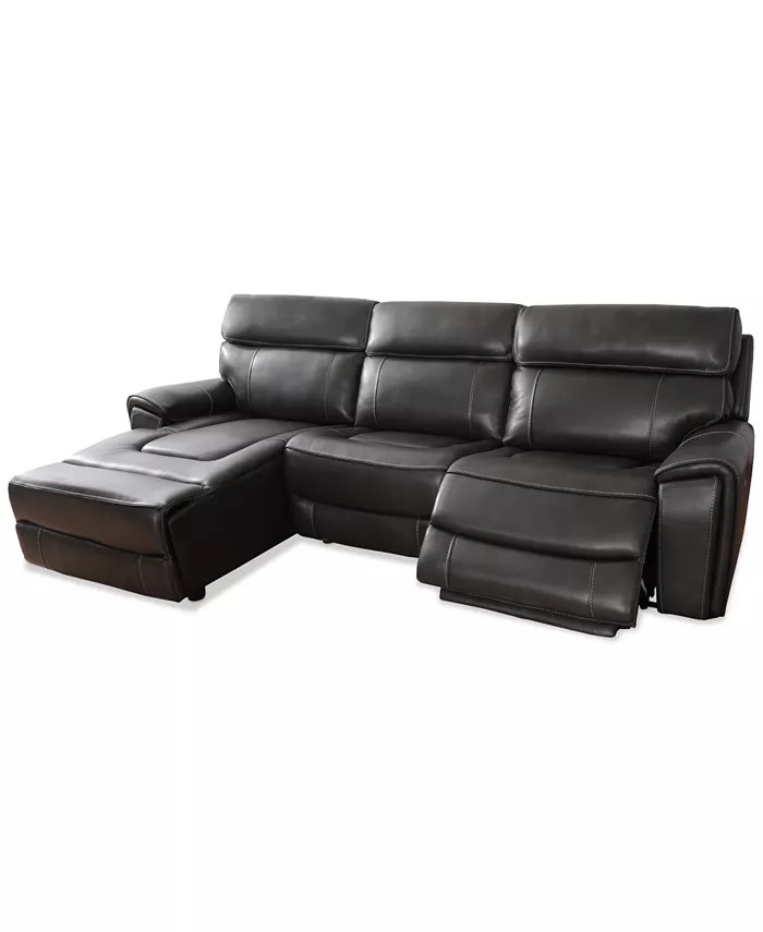 Furniture Hutchenson 114.5 3-Pc. Leather Sectional with 1 Power Recliner and Chaise