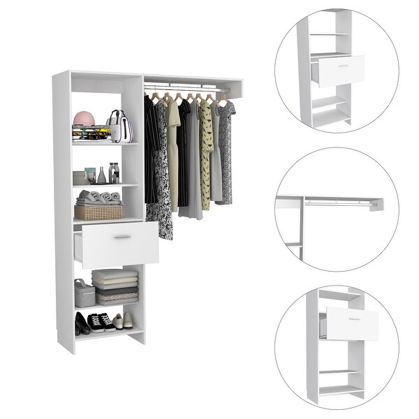 TUHOME Manchester 150 Closet System with Metal Rod， 5 Open Shelves， and 1 Drawer - - 35569945