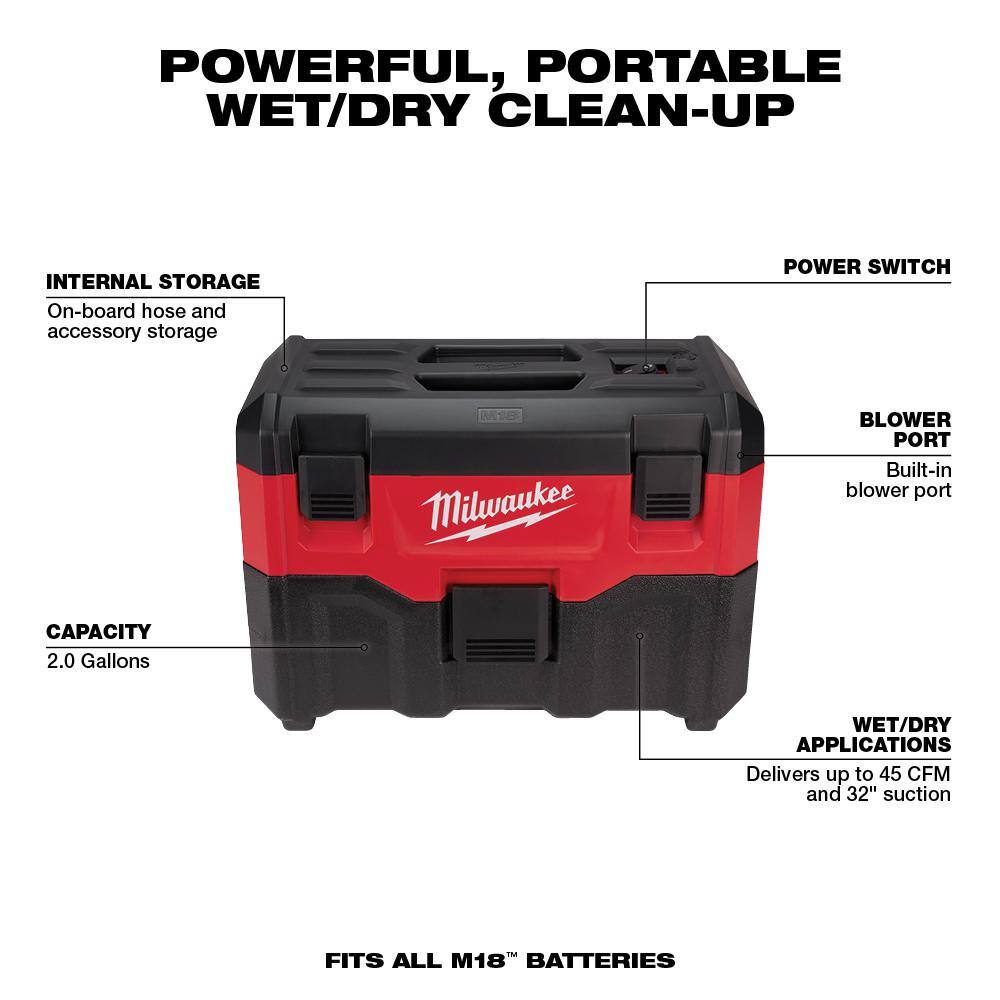 MW M18 18V Lithium-Ion Cordless Combo Tool Kit (6-Tool) with M18 WetDry Vacuum and Multi-Tool 2696-26-0880-20-2626-20