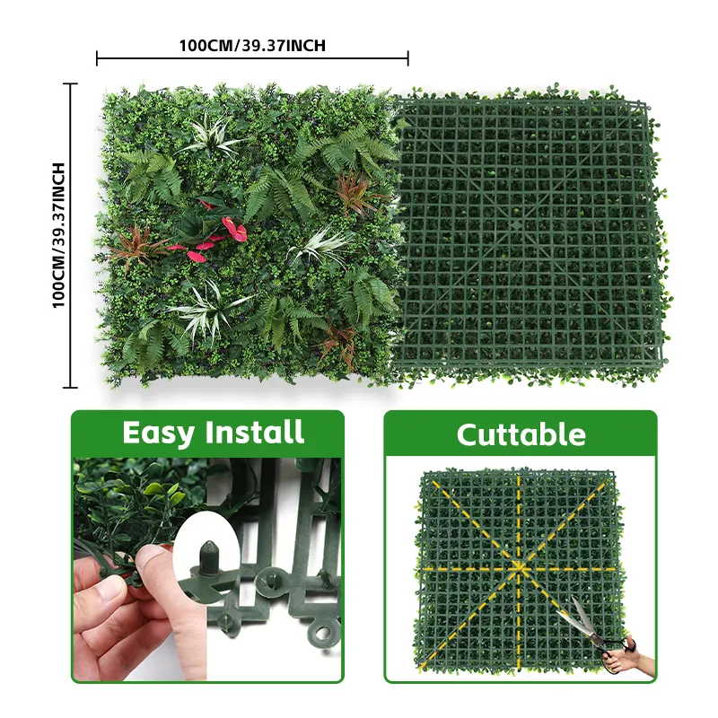 Pq 12 Vertical Garden Supplies Faux Boxwood Hedge Topiary Leaf Panels Green Hanging Artificial Grass Plant Wall