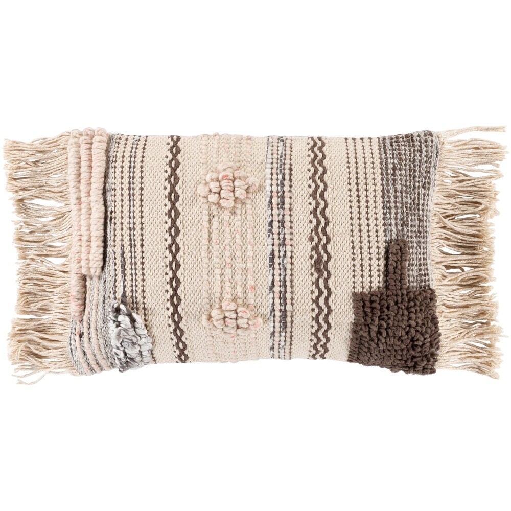 Lucretia Handwoven Bohemian Fringe 14x22 inch Lumbar Throw Pillow