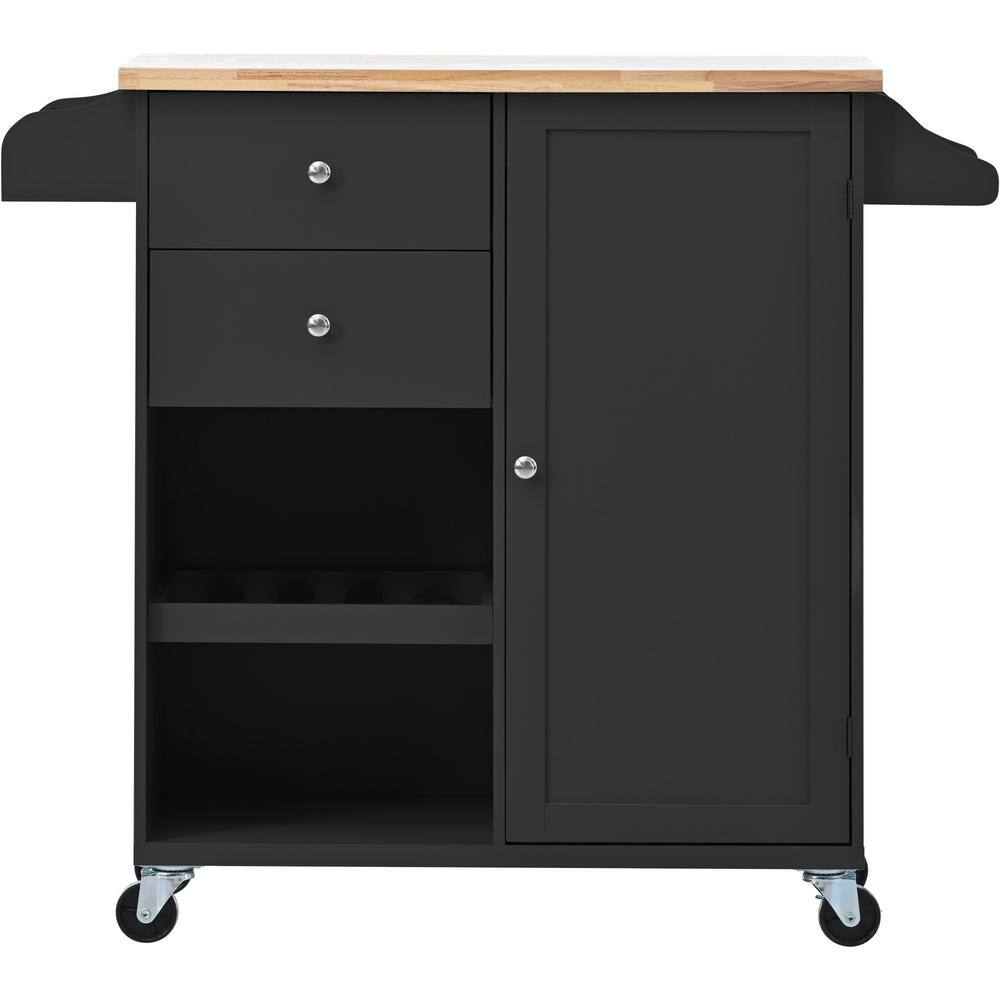 Nestfair Black Wood 42 in. Kitchen Island with Drawers and Spice Rack CWJ062B