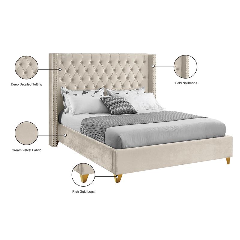 Meridian Furniture Barolo Cream Velvet King Bed