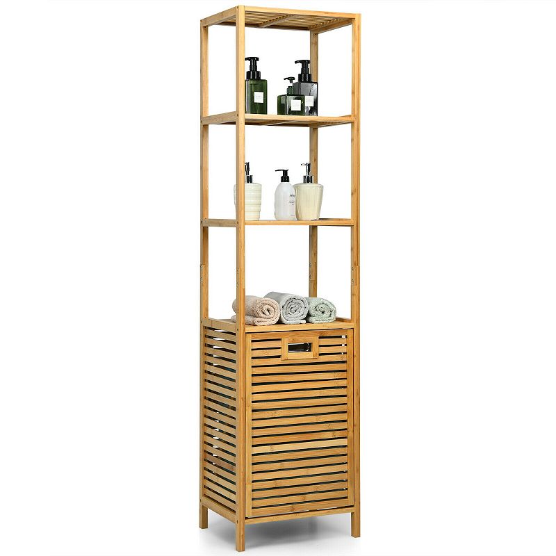 Wicker Tower Hamper Organizer with 3-Tier Storage Shelves-Natural