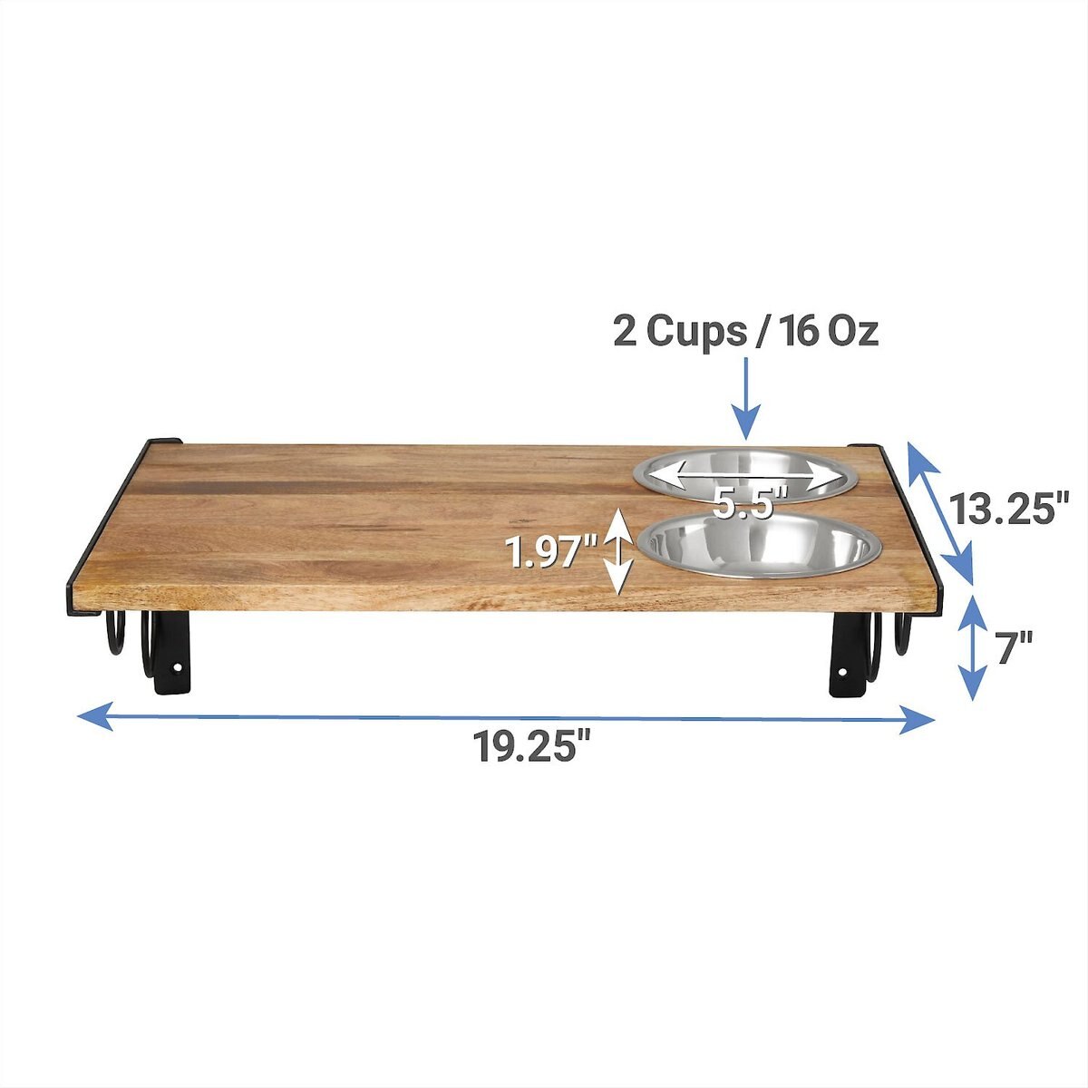 Frisco Wooden Wall Mounted Stainless Steel Cat Feeding Station with Bowl