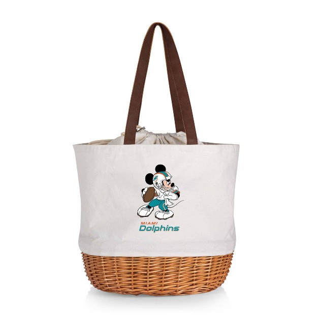 Nfl Miami Dolphins Mickey Mouse Coronado Canvas And Willow Basket Tote Beige Canvas