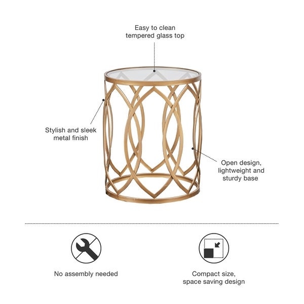 Arlo Metal Eyelet Accent Table with Tempered Glass Top