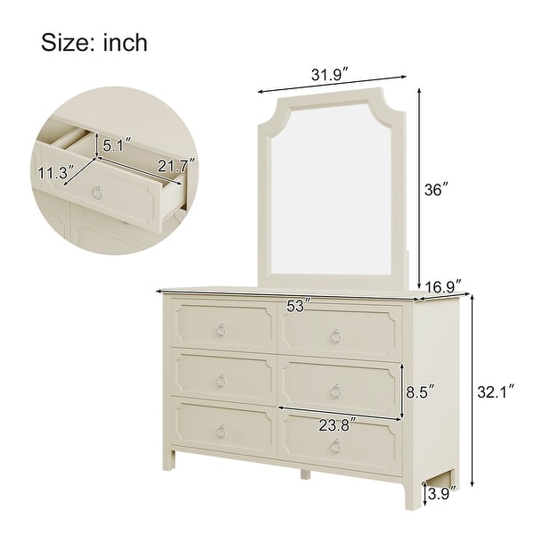 6PCS Bedroom Sets with Bed ，2 Nightstands， Chest， Mirror and Dresser - - 37374846