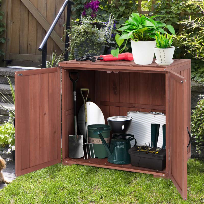 Wooden Garden Storage Cabinet Outdoor Tool Shed for Patio Backyard with Doors, 30