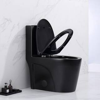 Stivier 12 in. Rough-In 1-Piece 1.11.6 GPF Dual Flush Elongated Toilet in Black. Seat Included OT-1MB-PS