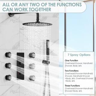 EVERSTEIN 1-Spray Patterns with 2.5 GPM 12 in. Wall Mount Dual Shower Heads with 6-Body Jets in Matte Black (Valve Included) SF-R3F12W-6379-BK