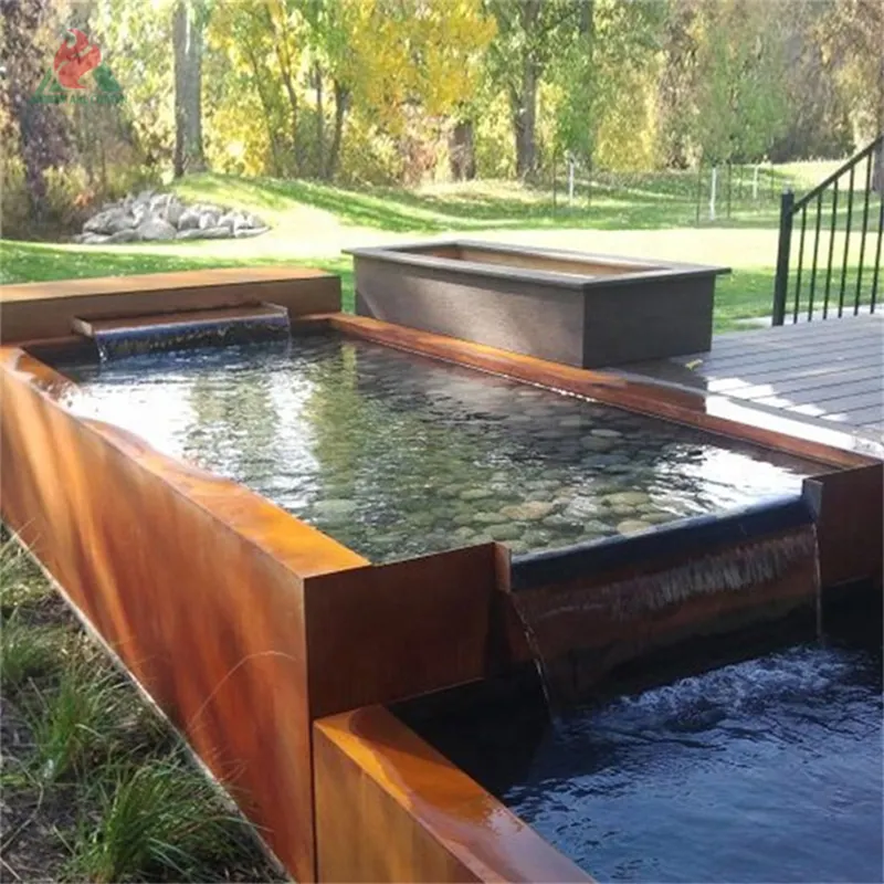 Decorative corten steel water feature outdoor water fountain with lights