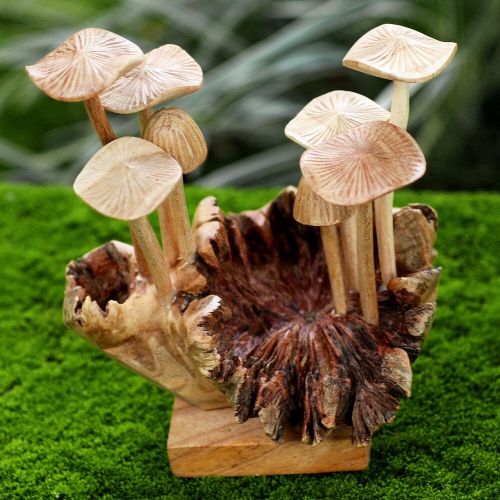 Novica Handmade Mushroom Season Wood Sculpture