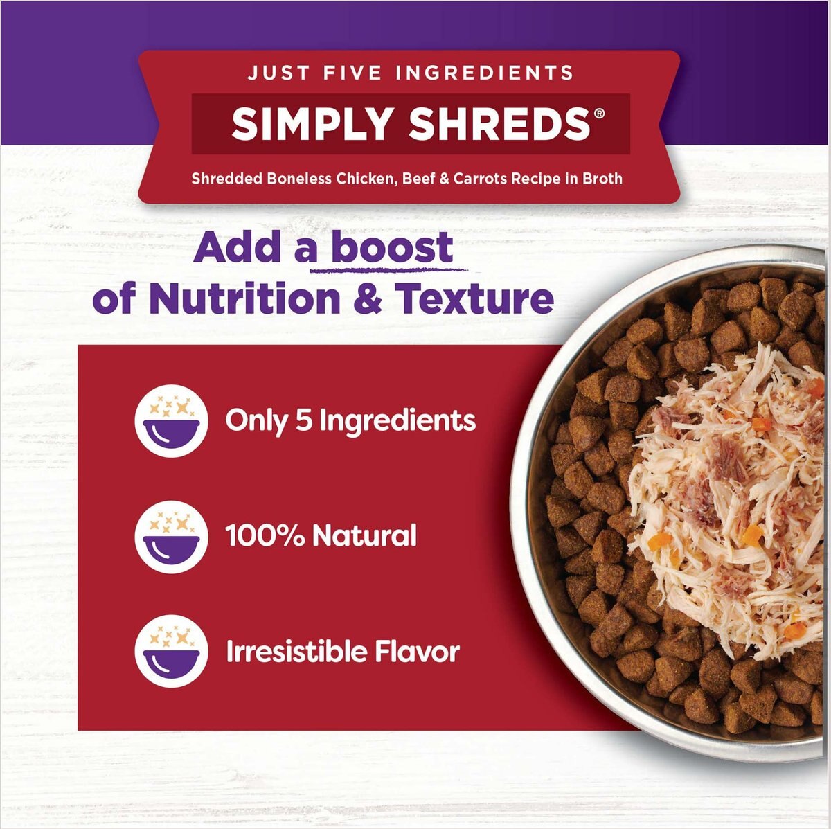 Wellness Bowl Boosters Simply Shreds Variety Pack Dog Food Tooping， 2.8-oz pouch， 12 count