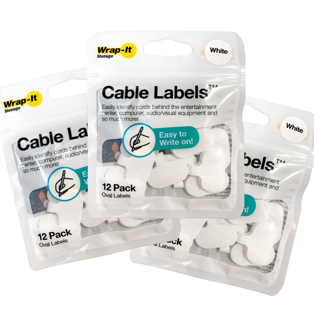 Wrap-It Storage SmallOval Cable Labels White (36-Pack) A436-CL-V-WH