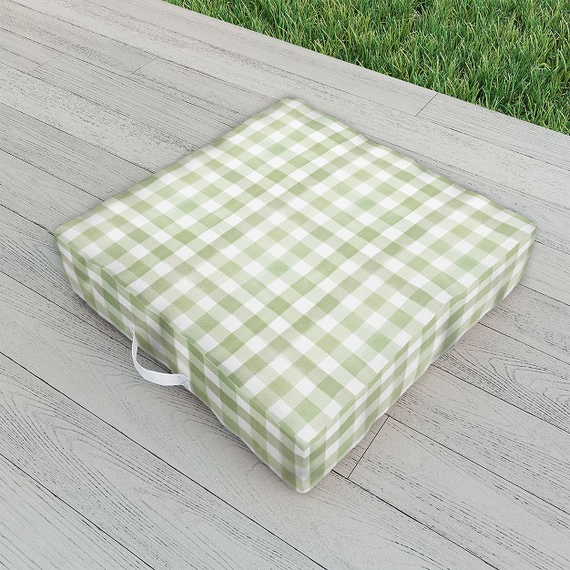 Ninola Design Watercolor Gingham Salad Green Outdoor Floor Cushion Deny Designs