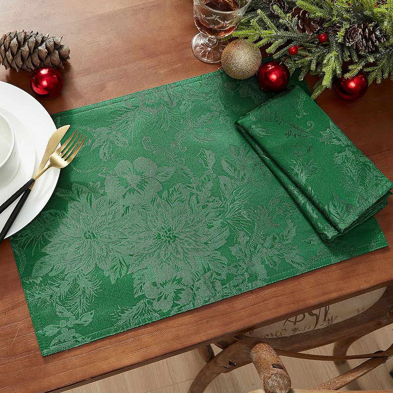 Elrene Home Fashions Poinsettia Elegance Jacquard Holiday Placemat， Set of 4