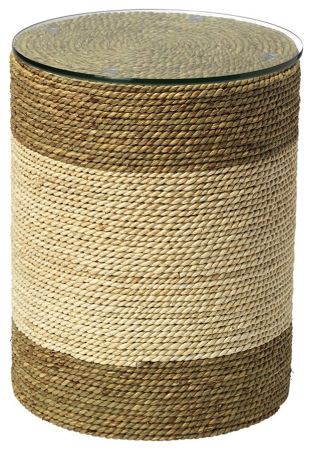 Home Square Straw Rope and Glass Side Table in Natural   Set of 2   Beach Style   Side Tables And End Tables   by Homesquare  Houzz