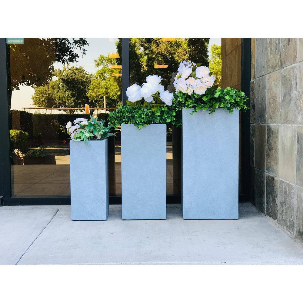 KANTE 28 in. x 24 in. and 20 in. H Square Slate Gray Concrete/Fiberglass Indoor Outdoor Modern Tall Planters OSF0002ABC-C60611