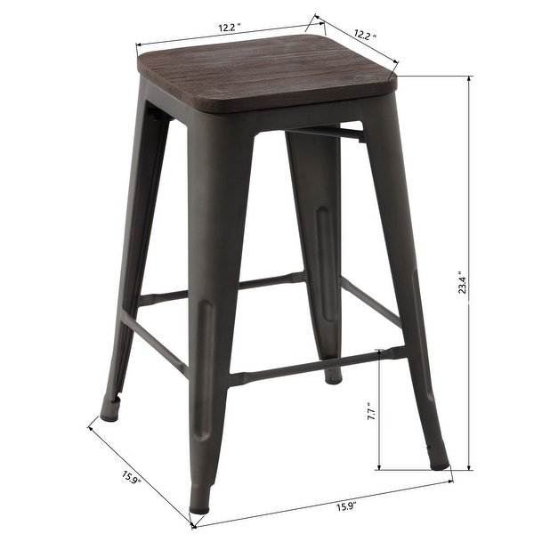 Homy Casa Stackable Metal Counter Stools with Solid Wood Seat