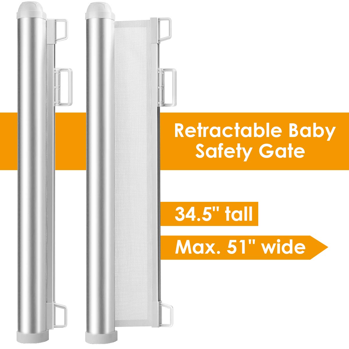 Costzon Baby Mesh Retractable Gates, Extra Wide Flexible Extension Safety Gate/Pet Dog Gate