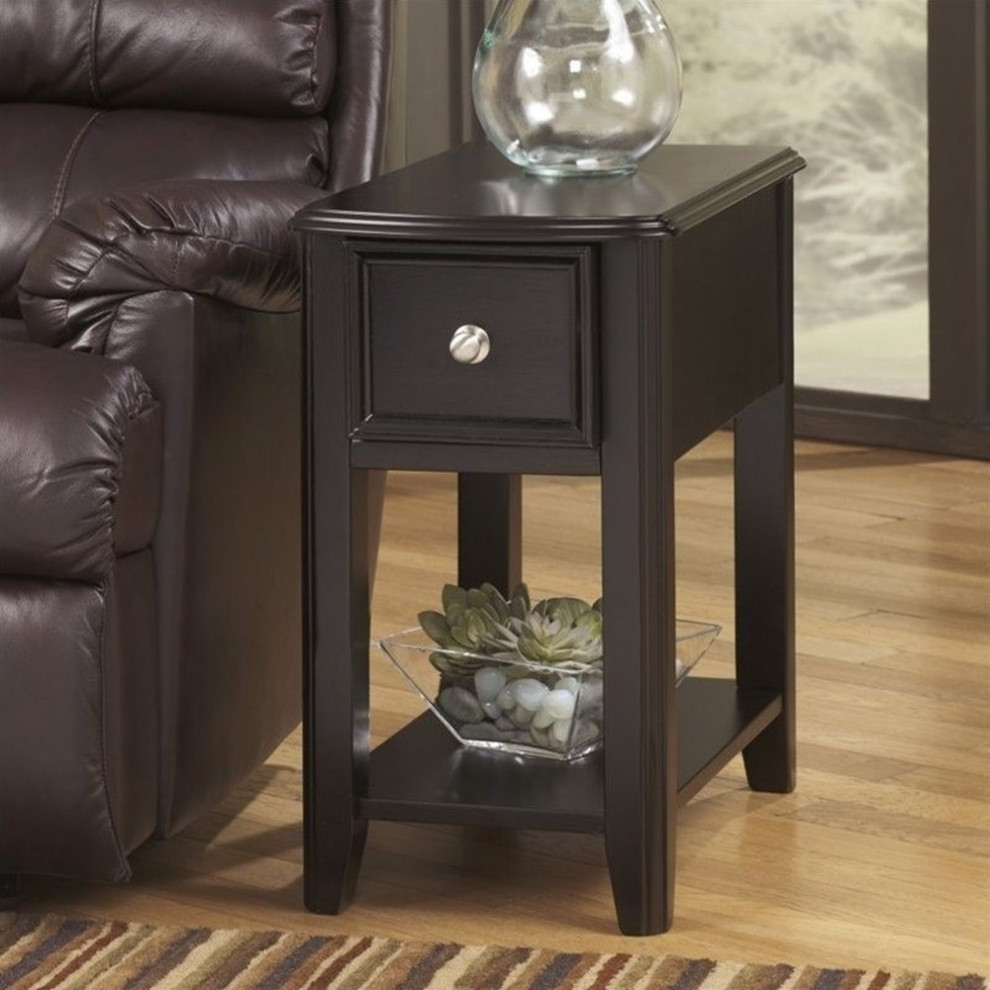 Bowery Hill 1 Drawer End Table in Almost Black   Transitional   Side Tables And End Tables   by Homesquare  Houzz