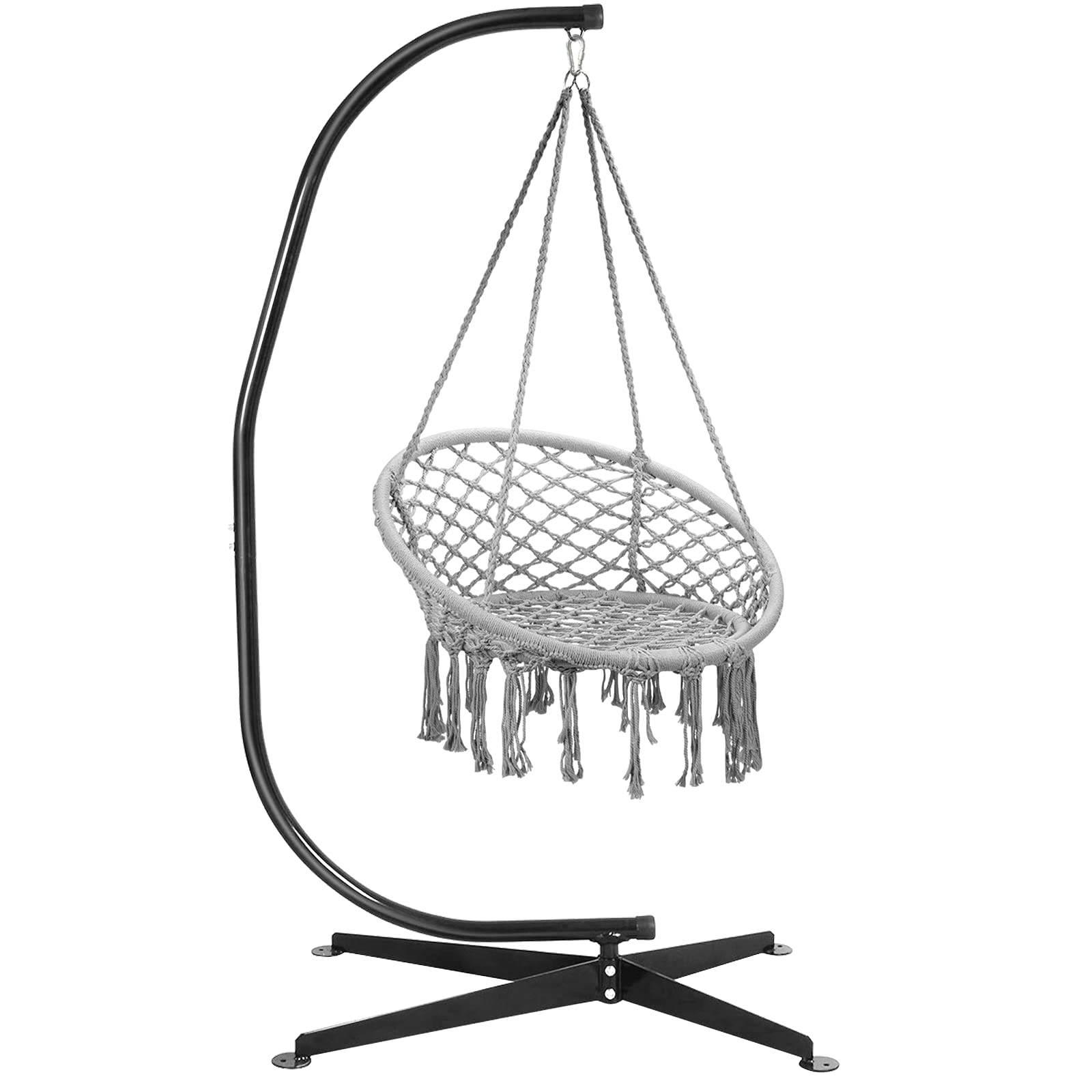 Giantex Hammock Chair with Stand, Solid Steel Heavy Duty C Stand with Macrame Hanging Chair