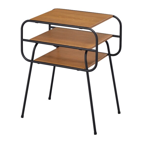 Industrial Style Kaseko Square Side Table， Metal Frame and Legs， Oak and Black