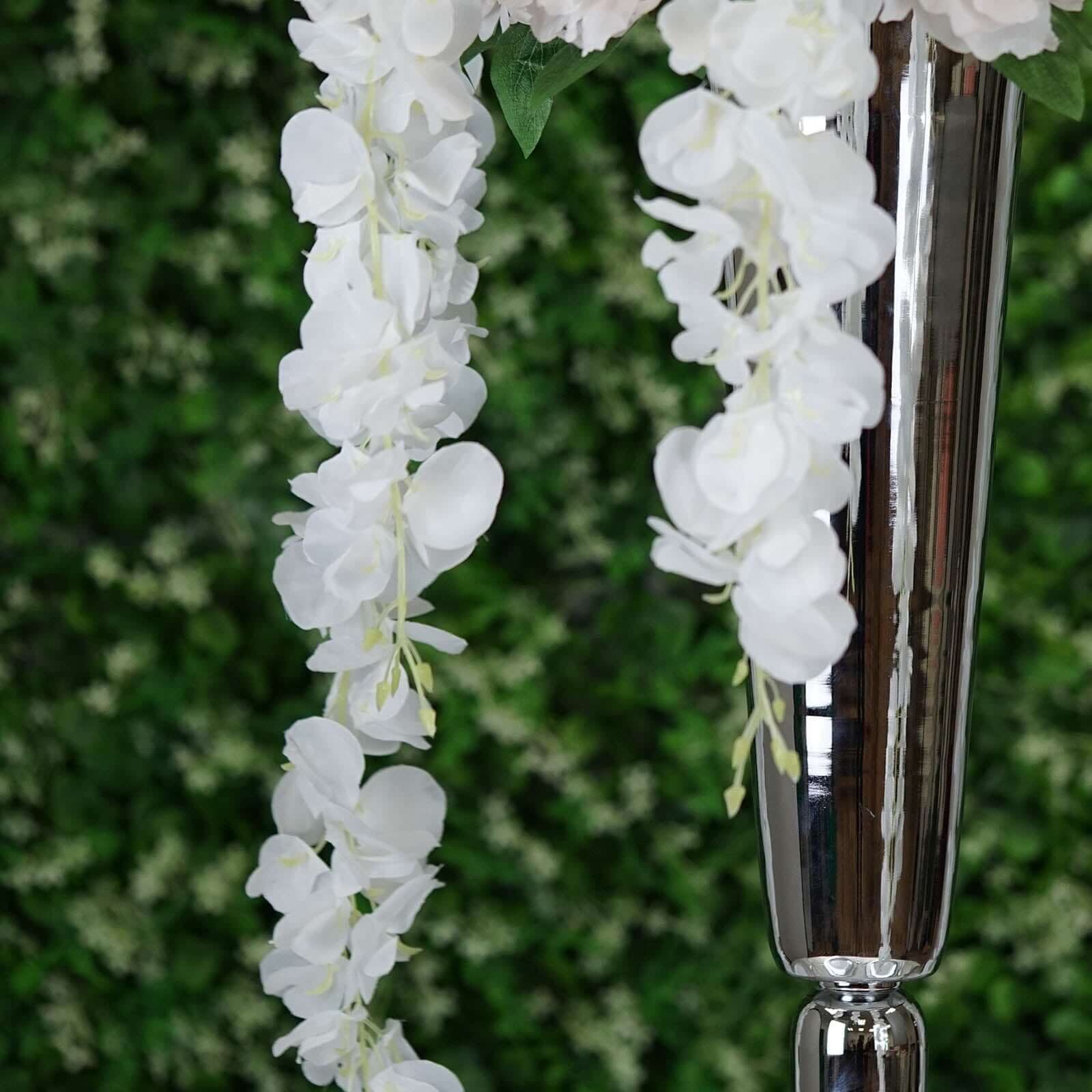 White Artificial Silk Hanging Wisteria Flower Garland Vines - Elaborated 5 Full Strands in 1 Bush 42