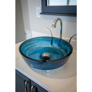 Eden Bath Transparent Blue Glass Round Vessel Sink with Flat Bottom EB_GS80