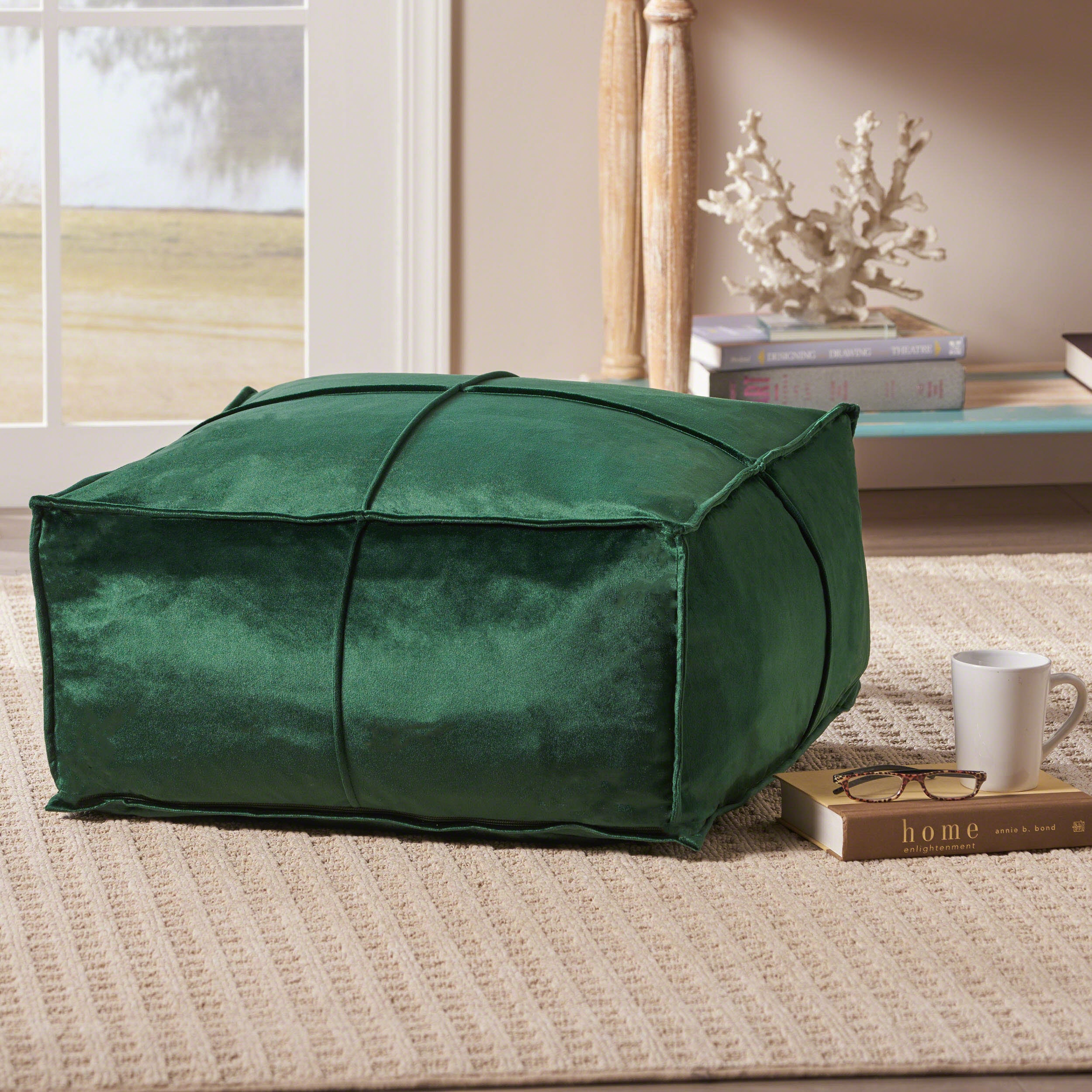 Cytheria Velvet Square Bean Bag Ottoman