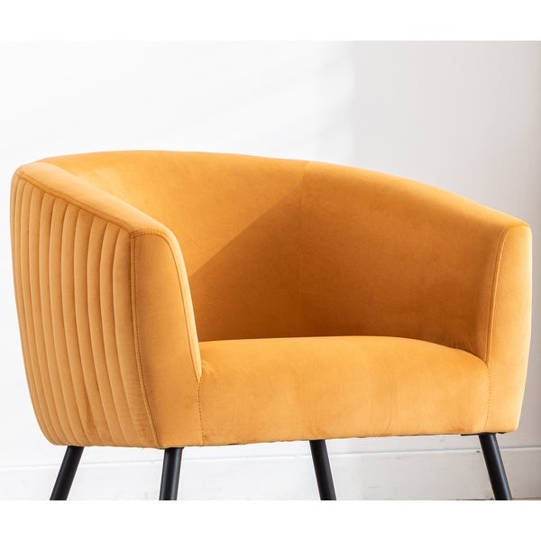 Luxurious Design 1pc Accent Chair Yellowish Orange Velvet Clean Line Design Fabric Upholstered Black Metal Legs Stylish