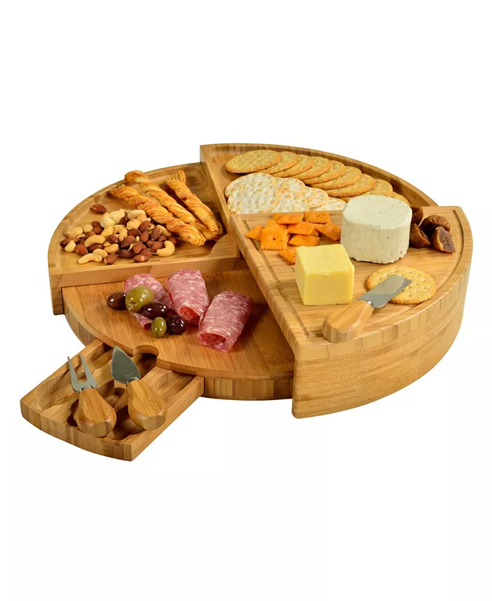 Picnic At Ascot Vienna Transforming Multilevel Bamboo Cheese Board Set with Tools