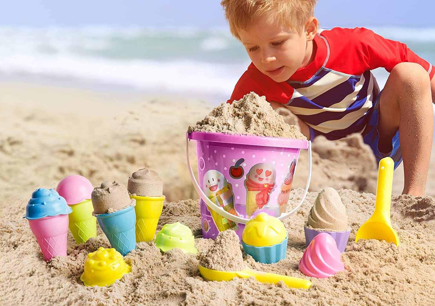 Beach Toys, Sand Toys, 16 Piece Ice Cream Mold Set For Kids 1.5-10 With Large 9" Beach