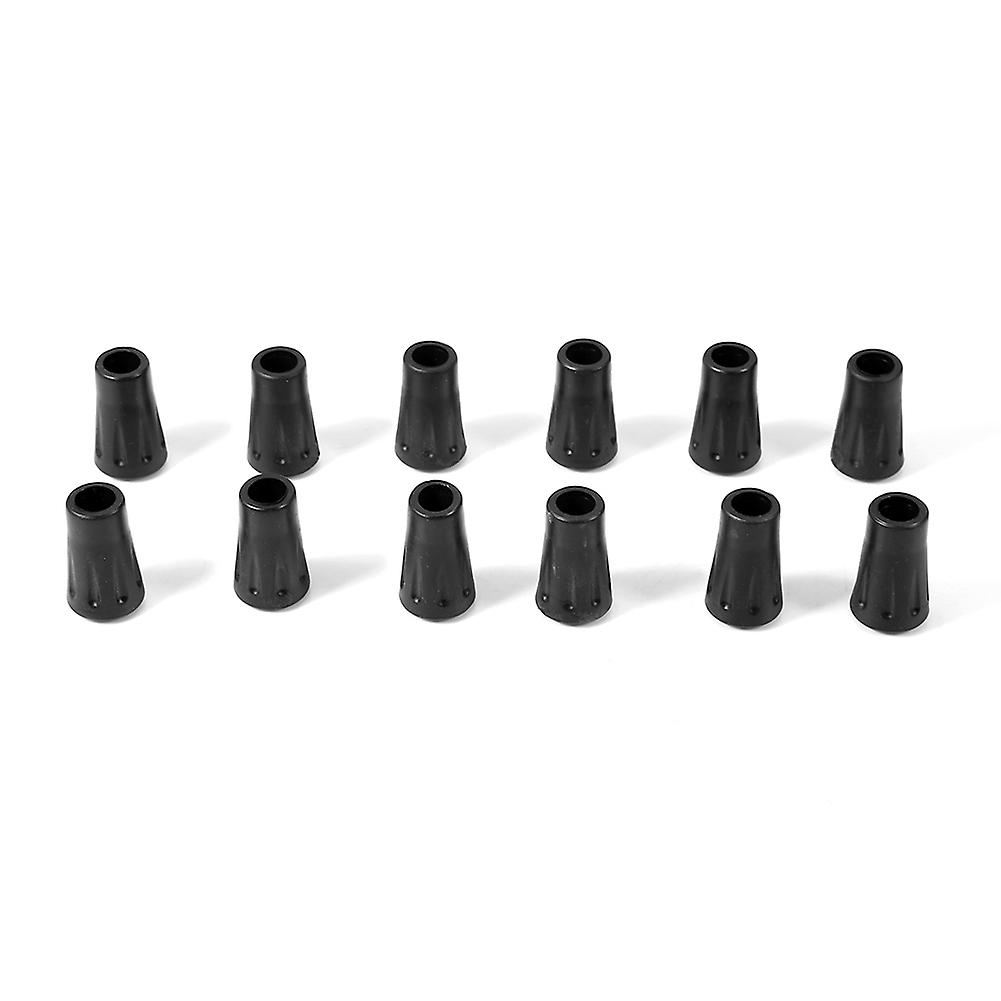 12pcs Black Rubber Long Head Rod Cap Protector For Walking Hiking Trekking Poles