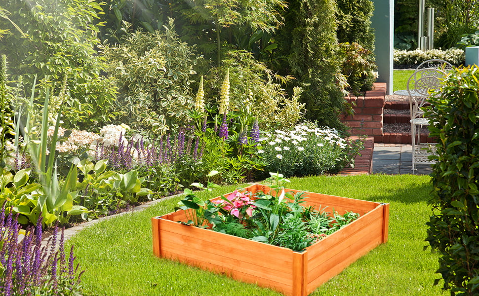 Outdoor Garden Ground Planter Box Home Work Set for Flower, Vegetable, Fruit Growing Made of Natural Wood by LAZYLAND