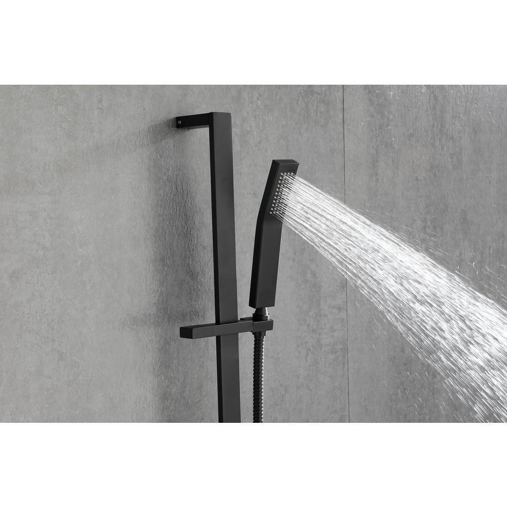 Mondawe 1-Spray Patterns with 2.5 GPM 7.87 in. Wall Mounted Rectangle Handheld Shower Head with Sliding Bar in Matte Black MO-DT306MB