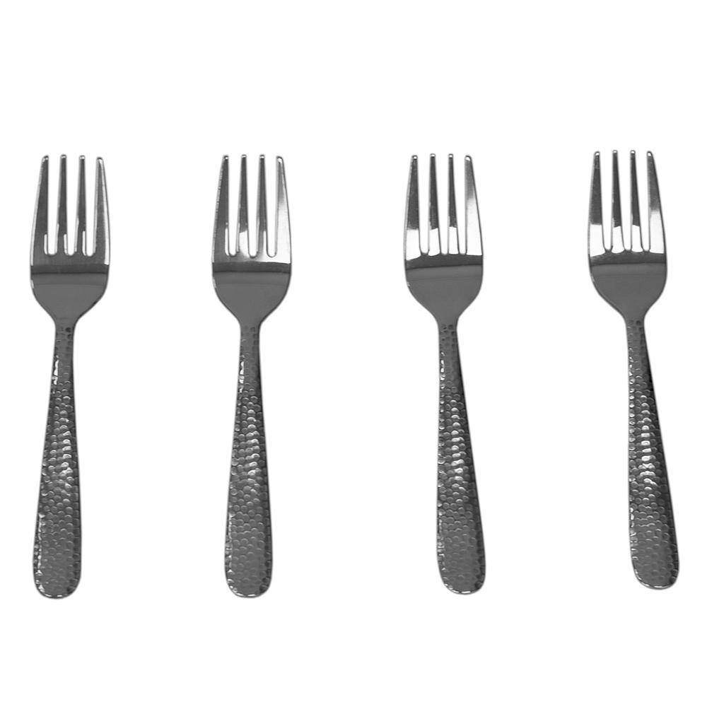 Home Basics Hammered Finish Silver 180 Stainless Steel Salad Fork Set (Set of 4) HDC64670