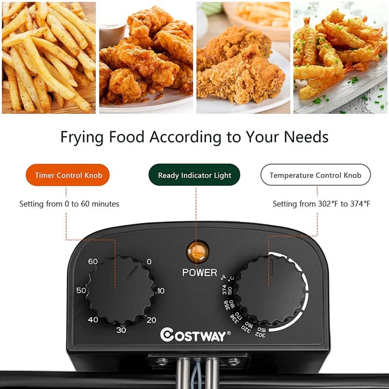 5.3 QT Electric Deep Fryer, 1700W Oil Fryer with Timer, Triple Stainless Steel Frying Basket, Viewing Window Lid