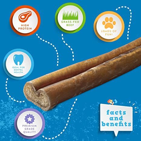 Jack and Pup Thick Bully Stick Dog Treat， 12-in