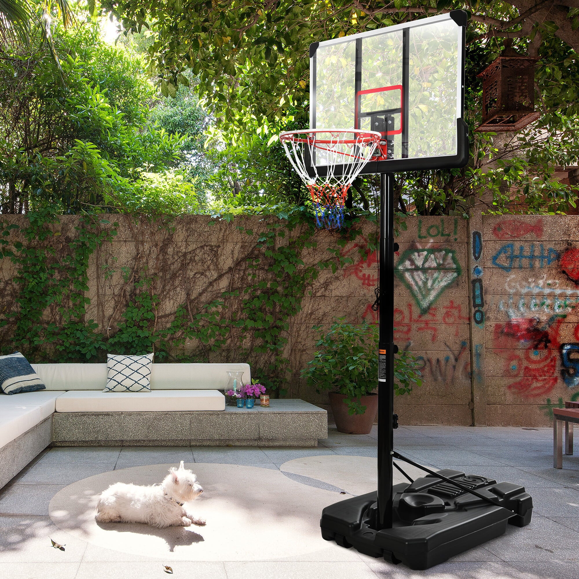 MASBEKTE Portable Basketball Hoop Outdoor Basketball System 6.6-10ft Height Adjustment with LED Lights for Youth Adults