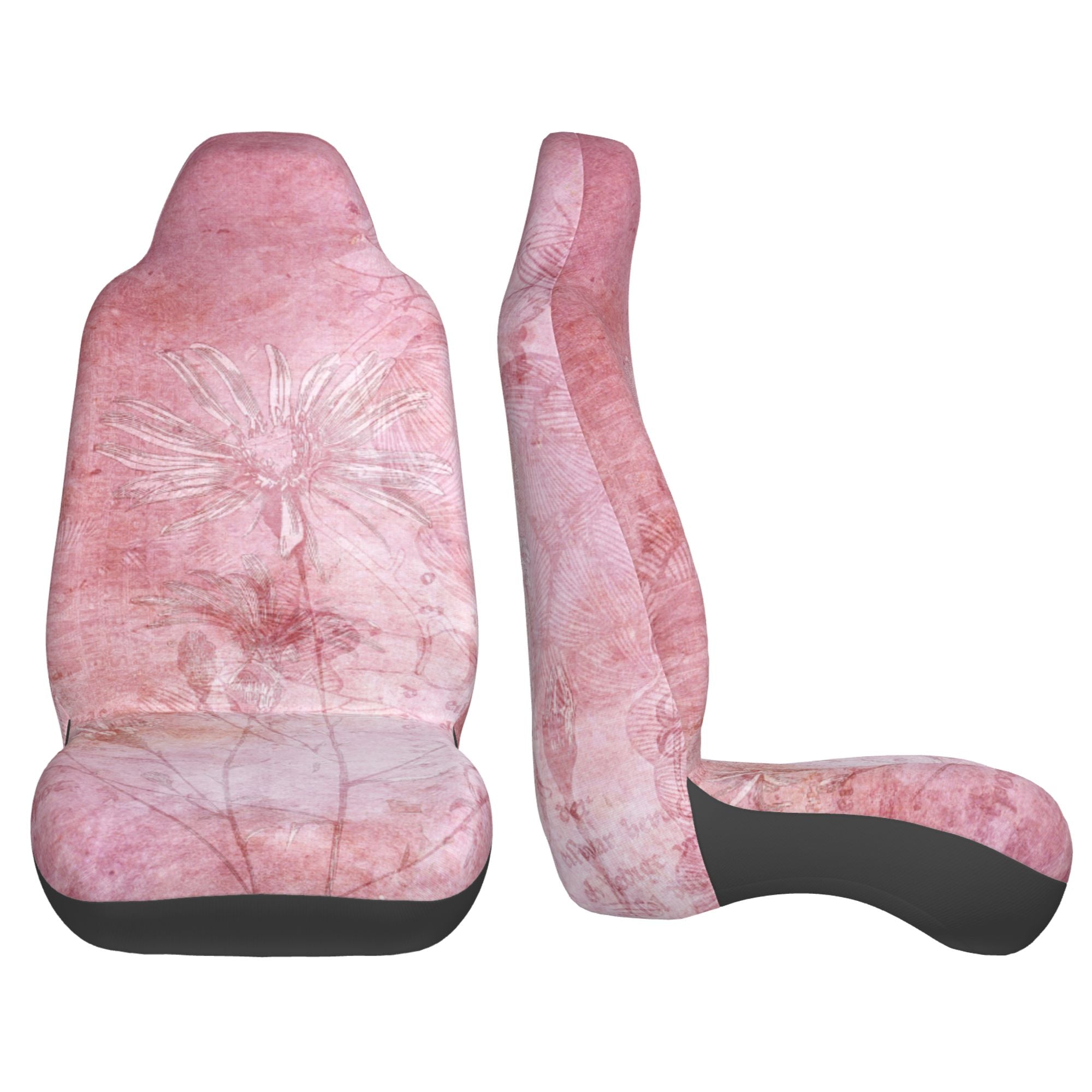 Easy to Install Car Universal Seat Cover， Pink Vintage Pattern Four Seasons Universal Front Seat Cover， 2-Piece