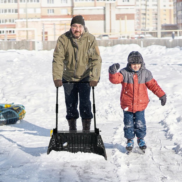 Costway 24 x27 x27 Folding Poly Snow Shovel Snow Pusher W wheels U shape Handle