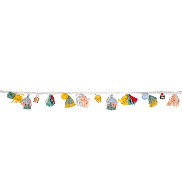 HGTV Home Collection Boho Bell and Tassel Garland，Multicolor，72 in