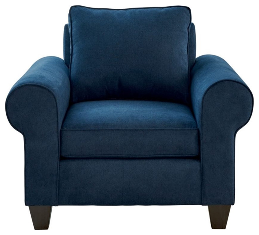 Picket House Furnishings Sole 42 quotW Wood  ampFabric Accent Chair in Jessie Navy   Contemporary   Armchairs And Accent Chairs   by Homesquare  Houzz