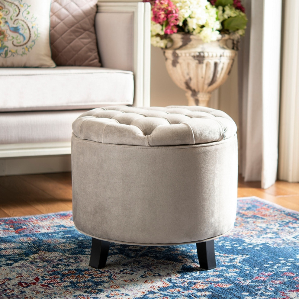 Emma Tufted Storage Ottoman  Mushroom Taupe/Espresso   Transitional   Footstools And Ottomans   by Rustic Home Furniture Deco  Houzz