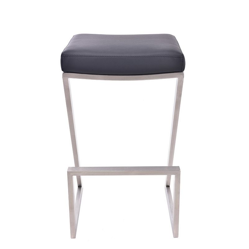 Z Shaped Metal Backless Barstool with Padded Seat， Silver and Black