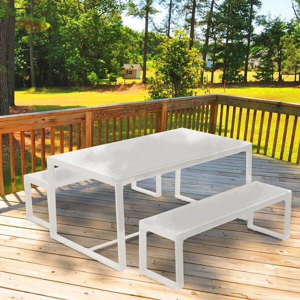 Aoodor Outdoor 3Piece Aluminum Picnic Table Set，Rectangular Patio Dining Table with Benches