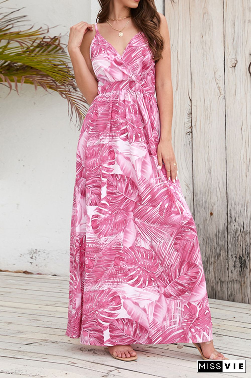 Wrap V Neck Abstract Print Cami Maxi Dress