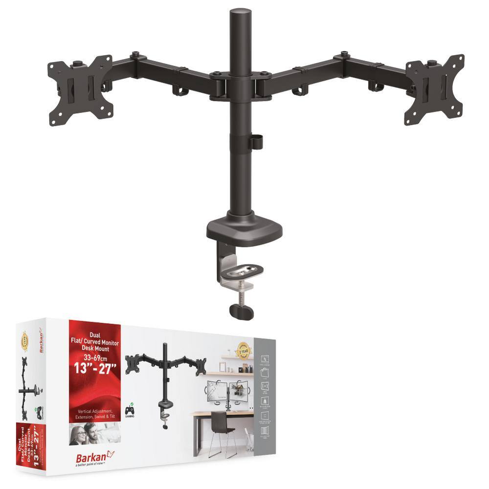 Barkan a Better Point of View Barkan 13 - 27 in. Full Motion - 5 Movement Dual FlatCurved Monitor Desk Mount Black Ergonomic 360-Degree Rotation M142T